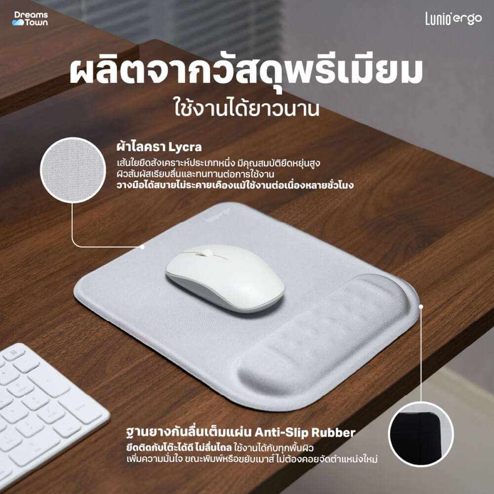 แผ่นรองเมาส์ LUNIO ERGO CYREST MOUSE PAD LIGHT GRAY สีเทาอ่อน_1